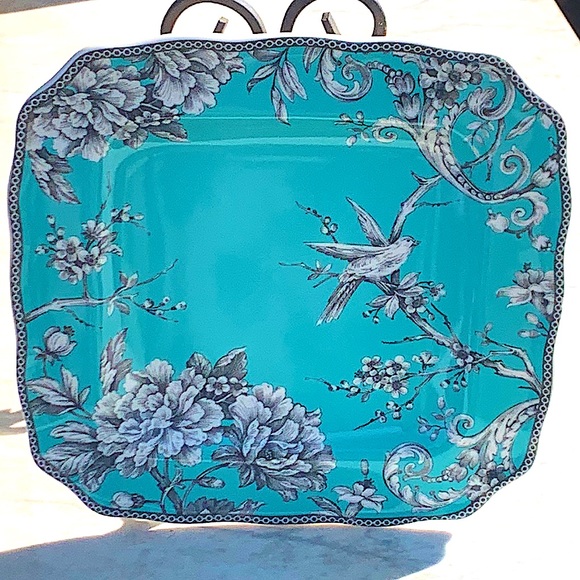 222 FIFTH ADELAIDE TURQUOISE SQUARE DINNER PLATE 11 INCH NEW BIRD - Picture 3 of 6